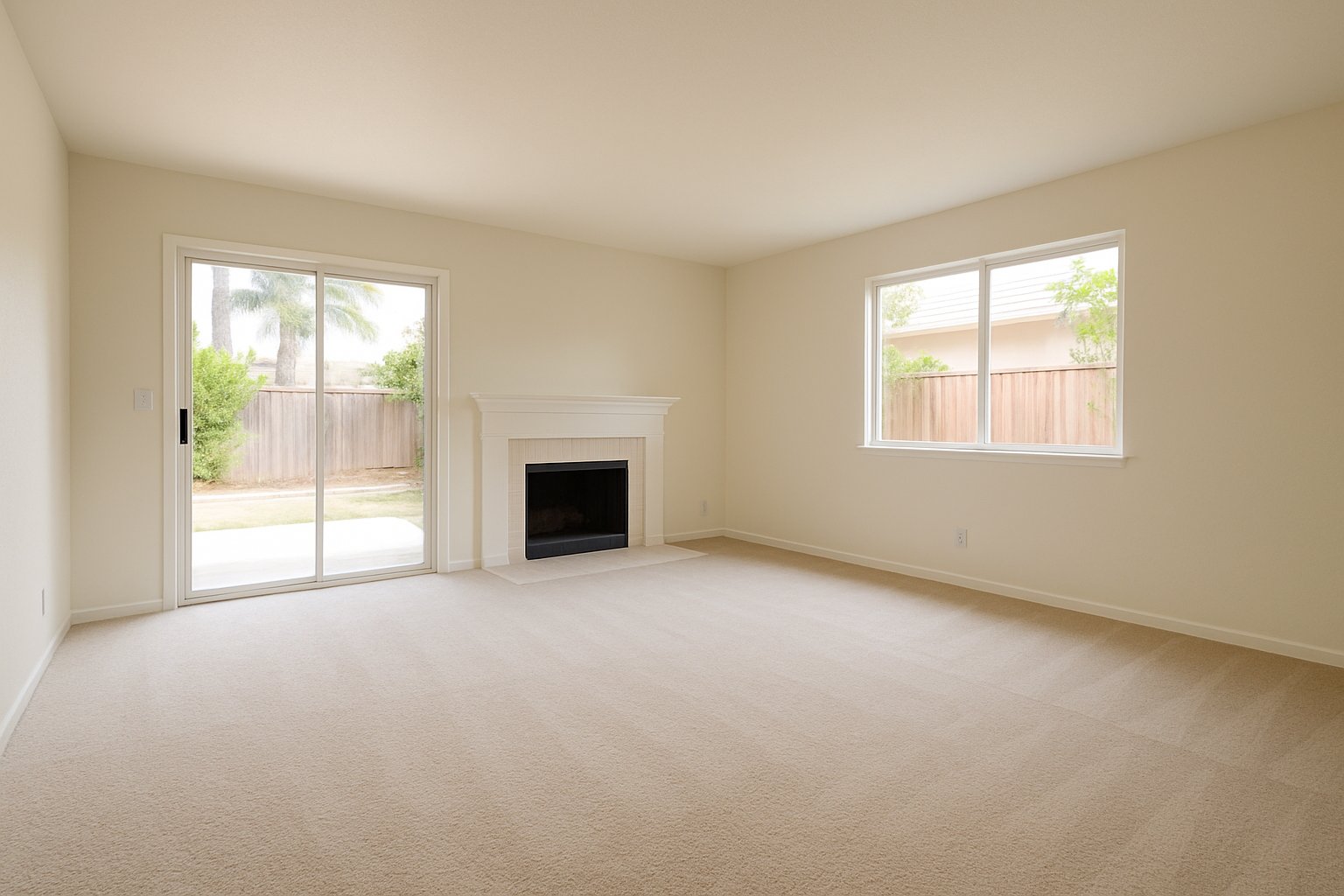 Bright, empty living room of a rental home after a full property cleanout